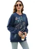 Sweats à capuche pour femmes Khalee Yose Sweat-shirt brodé à fleurs Boho Coton Bleu Automne Harajuku Vintage Streetwear Femme 23XXL Vêtements d'extérieur