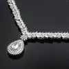 Necklace Earrings Set Luxury Dubai Wedding Bridal Jewelry For Women Water Drop Zircon 4pcs Jewellery