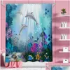 Shower Curtains 180X180Cm Polyester Waterproof Mildew Curtain Ocean Scenery Animal Dolphin Digital Printing Bathroom Cu Dhol4