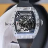 SUPERCLONE Schwungraduhr Richa Milles Armbanduhr Rm055 Weiße Keramik Automatische mechanische transparente Kohlefaseruhr14 Monate de Luxe