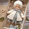 Dolls 30cm Handmade Plush Waldorf Soft Stuffed Cotton With Golden Curly Hair Fabric Toys Full Clothes Set 230407