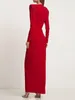 Casual Dresses Vkbn s Party Red Evening Women Low Chest Metal Ring V Neck Banket Maxi Wedding for Female