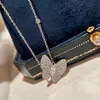 Luxury Pendant Necklace Van Clee Brand Designer Full White Crystal Butterfly Charm Choker for Women Jewelry with Box Party Gift