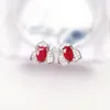 スタッドイヤリング天然本物のルビーフラワースタイルイヤリング925スターリングシルバー0.6ct 2pcs gemstoneファインジュエリーx233223