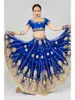 Stage Wear Dance Performance Robe exquise et magnifique Top fil d'or broderie Sari écharpe grande jupe pivotante Costume de danse