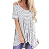 Kvinnors T -skjortor Kvinnor Short Sleeve Stripe Color Block Tunic Comfy Round Neck Shirt Topps