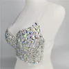 Damesvesten vrouwen sexy ab gekleurde strass bustier crop top spaghetti riem push up bralette glitter club feest corset bh -vest