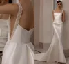 Elegante Zijde Satijn Zeemeermin Trouwjurk Met Afneembare Trein Glitter Bandjes Kralen Bruids Formele Toga's Sierlijke vestidos de novia