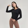 Luluwomen Yoga clothing top women's nude sports long-sleeved running training blouse stretch tight fitness quick-drying T-shirt