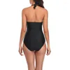 Kvinnors badkläder Kvinnor Body Swimsuit Pet Halterneck Cover Belly Solid Color utan stålfäste med bröstkudden för sommaren