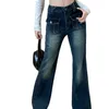 Dames Jeans Alien Kitty Retro Flare Dames Dubbele Zakken Aankomst Herfst Elastisch 2023 Streetwear OL Mujer Chic Losse Denim Broek