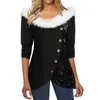 Women's Blouses Women Christmas Top Round Neck Button Sequin Decor Lady Thick Warm Pullover Long Sleeve Fall Winter T-shirt