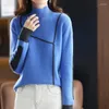 Pulls pour femmes Pull épais Col haut Color-Block Pull Automne et hiver Pure Laine Mode Lâche Chic Tricot Élégant Top Bottoming