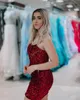 Abito da cocktail rosso natalizio 2k24 Mini babydoll in velluto con paillettes aderente preadolescente Lady Pageant Inverno Serata formale Hoco Gala Laurea Ritorno a casa Abito di Capodanno