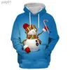 Moletom com capuz masculino outono inverno natal boneco de neve natal veado 3d impresso moletom unissex personalidade casual esporte com capuz roupas infantis topsl231107