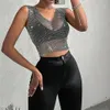 Camisoles Tanks Sexy Y2K Summer V-Neck Through Fish Net Tight Chest Crop Top Women's Cover Bikini Mesh Beach Party Club 230407