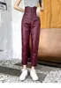 Womens Pants Autumn Winter Desinger High-rise Sheepskin Leather High Quality Genuine Pencil C612