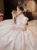 White Princess Flower Girl Dresses For Wedding 2023 Ball Gown High Neck Crystal Pärled Ruffles Tiered kjolar Toddler Pageant Gowns Kids Birthday Party Dress