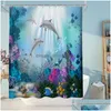 Shower Curtains 180X180Cm Polyester Waterproof Mildew Curtain Ocean Scenery Animal Dolphin Digital Printing Bathroom Cu Dhol4