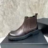 Bottines de moto à plateforme pour hommes, marque de mode, bottes de moto imperméables en cuir véritable, bottes Martin à enfiler, taille 38-45