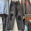 Echte foto's zwart blauwe jeans streetwear hiphop baggy broek heren dames nieuwe brede broek