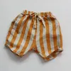 Shorts 1-6 år Baby Boys and Girls Shorts Flat Cotton Stripe Children's Shorts Korean Japanese Style Children's Casual Shorts Summer 230406