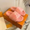 OG Designer Womens Fluffy Slippers Fuzzy fur Slides Warm letters Brand Woman Loafers Shoes Flat Slider Comfort Mule Wool on Pink Cloud White Luxury Furry