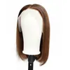 Perruque Bob Lace Frontal Wig naturelle lisse, couleur #2 #4, brun foncé, 13x4, partie centrale, fermeture 4x4, pré-épilée, 180% D