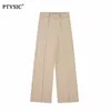 Womens Two Piece Pants PTYSIC Women Elegant Beige Asymmetric Gabardine Top High Waist Wide Leg Loose Straight Trousers Female Suits Sets 230407