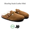 Med Box Boston Clogs Designer Fur Slippers Sandaler Birks Cork Flat Fashion Läder Slide Favoritstrandskor Kvinnor Män päls i Arizona Mayari