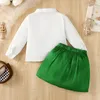 Kläder set flickor Autumn 2 Piece Outfits White Long Sleeve Lapel Shirt Topps Green mini kjol