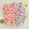 Kleidungssets Herbst Winter Süße Baby Mädchen Kleidung 2PCS Outfits Blumen-/Kürbisdruck Casual Langarm Sweatshirts Hosen Halloween Kleinkind Set R231107