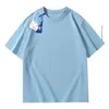 Camiseta de algodão puro de manga curta com letras conjuntas e etiqueta pequena para homens e mulheres verão parte inferior regata meia manga