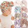 Blumendruck Baby Indischer Turban Hut Niedlicher Knoten Jungen Mädchen Mütze Kopf Weich Wrap Neugeborenen Mützen Kinder Hut Stirnband 0-1Y