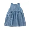 Vestidos de menina coreano calças de cowboy crianças jeans neutros meninas vestido jeans outono saia primavera e moda bebê azul