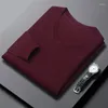 Suéteres para hombres Suéter de lana Otoño con cuello en V Camisa de fondo informal delgada para jóvenes y de mediana edad Top