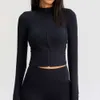 Lu Lu Yoga Cappotto Felpa con cappuccio Camicia a maniche lunghe Donna Nero Slim Giacca a maniche lunghe Cerniera completa Cappotto da corsa Foro per il pollice Palestra Sport Limoni Camicette Fitness Wea Alo Atleti da corsa