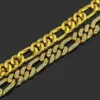 12mm Three Short One Long Alloy Bling Crystal Diamond Jewelry Necklace Cuba Big Gold Filled Chain Hip Hop Men's