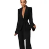 Mode noir femmes pantalons costumes célébrité dame personnalisation soirée Blazer porter des hauts en dentelle 2 pièces