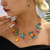Halskette Ohrringe Set Charm Kristall Afrikanische Perlen Frauen Bunte Muschel Mehrschichtiger Halsreif