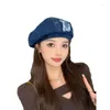 Berets الخريف والشتاء قبعة القبعة نساء الموضة تصميم رعاة البقر صافي ريد أوكتاجون جميع المطابقة وجه رسام صغير