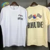 Men's T-Shirts Men Women 1 1 Loose Rhude Tee Top High Quality White Apricot Short Sleeve Summer Flag Printing Rhude T-Shirt
