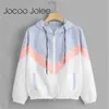 Women's Jackets Fashion Hooded Windbreaker Jacket Women Elegant Color Block Patchwork Zipper Bomber Jacket Autumn Casual Coat Outerwear Raincoat