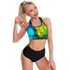 Yoga-outfit Neon verf sportbeha U-hals abstracte print zomer gewatteerde raceback crop bh's dans push-up top voor meisjes