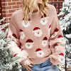 Kvinnors tröjor Julkvinnor Knit Pullover Sweater 2023 Autumn Winter New Cute Santa Claus Loose Fit Winter Long Sle Lady Topsl231107