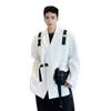 メンズスーツ2023ファッションリボンバックルデザインブラックホワイトカジュアルブレザーメンズ韓国シックスタイルルーズスーツジャケットコスチュームhomme