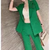 Mulheres duas peças calças mulheres verão manga curta flor blazer casacos top e flare define moda feminina casual sólido magro ternos de escritório