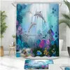 Shower Curtains 180X180Cm Polyester Waterproof Mildew Curtain Ocean Scenery Animal Dolphin Digital Printing Bathroom Cu Dhol4