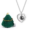 Set di orecchini e collana con proiezione "Ti amo" in 100 lingue con una graziosa confezione regalo con albero di Natale di Babbo Natale per la fidanzata e la mamma