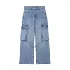 Jeans femininos jeanswomen 2023 primavera/verão picante meninas rua moda cinta decoração bolso trabalho terno meados cintura solta reta